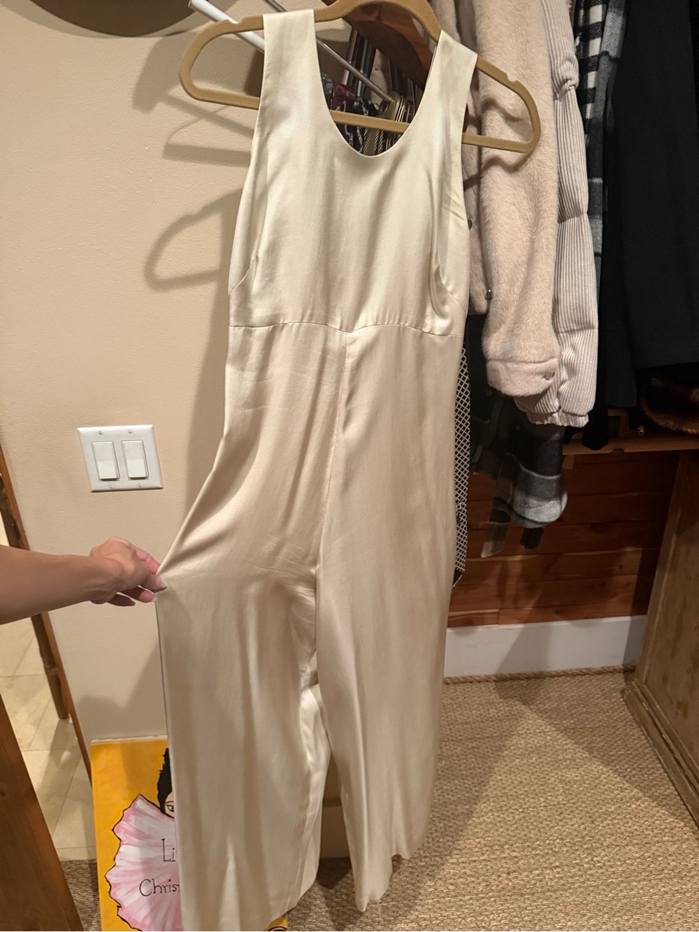 Source Unknown Cream Silk Wide-Leg Jumpsuit